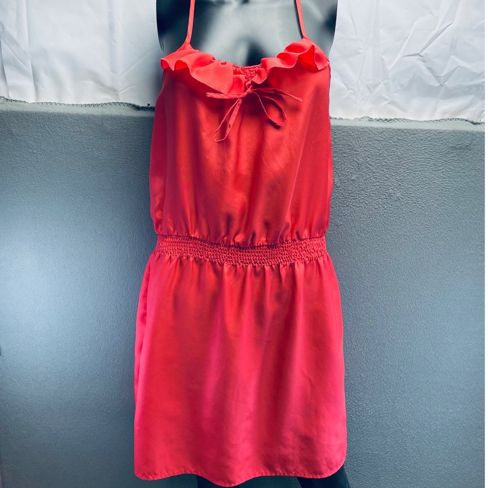 Gap Women Dress Red Polyester Satin Medium Ruffle Racerback‎ Mini Summer Party